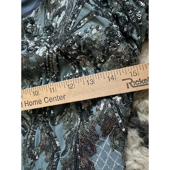 Betsy & Adam Sequin Bodycon Cocktail Dress Size 2 teal glam knee high long - Picture 8 of 16